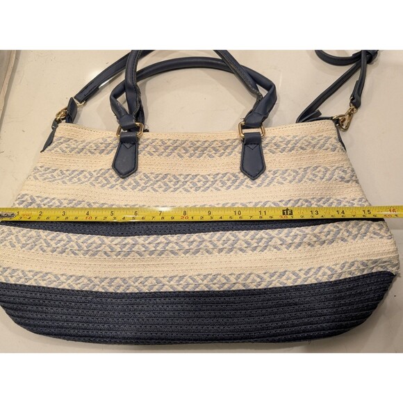 Blue And White Straw Top Handle Crossbody Bag Purse - Picture 3 of 15